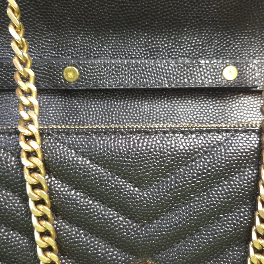 Saint Laurent Monogram Envelope Chain Wallet Bag Black Caviar Gold - Picture 4 of 12